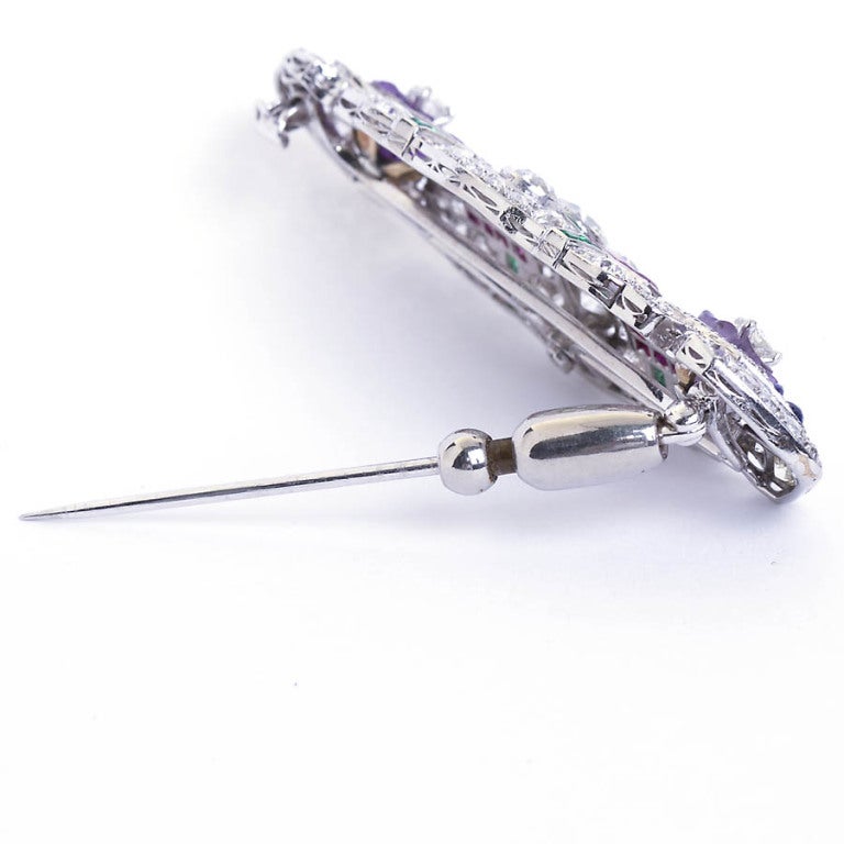 Art Deco Diamond and Multi-Gem Brooch In Excellent Condition In Lakewood, NJ