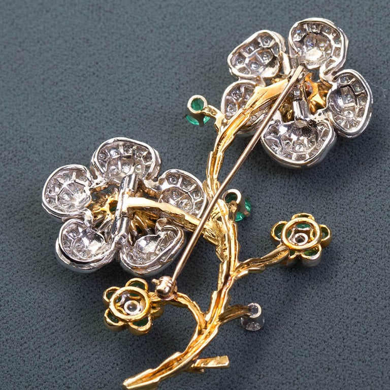 Emerald Diamond Flowers Brooch 1