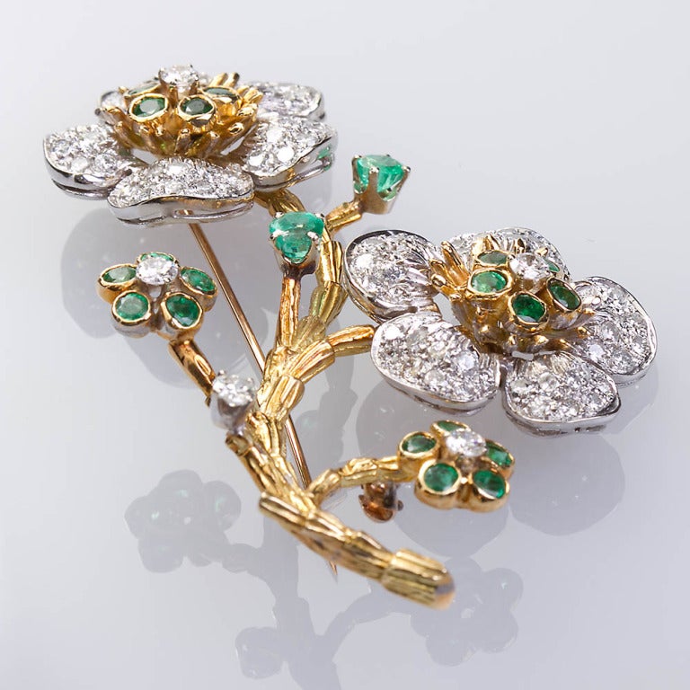Emerald Diamond Flowers Brooch 2