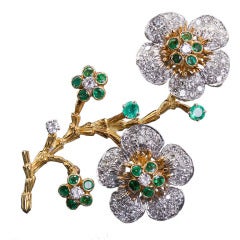 Emerald Diamond Flowers Brooch