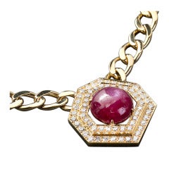 David Webb  Diamond Pink Tourmaline Gold Chain Necklace