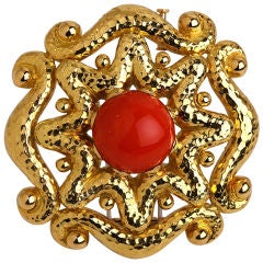 DAVID WEBB Gold with Coral Center Brooch
