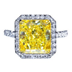 6 Carat Radiant Fancy Yellow Diamond Engagement Ring 5