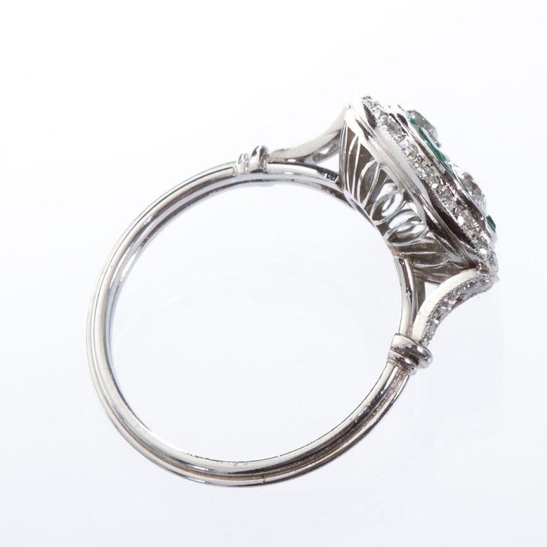 Art Deco Three-Stone Diamond Emerald Ring In Good Condition In Lakewood, NJ