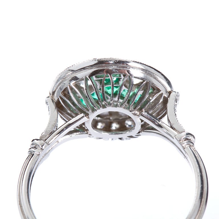 Women's Art Deco Three-Stone Diamond Emerald Ring