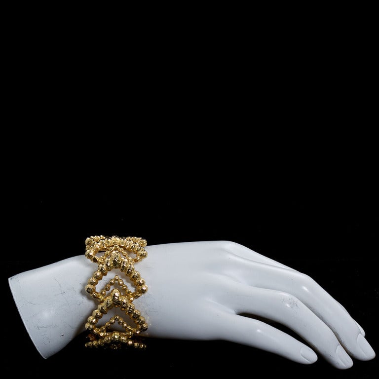 Women's Gold Textured Wide Chevron Style Bracelet