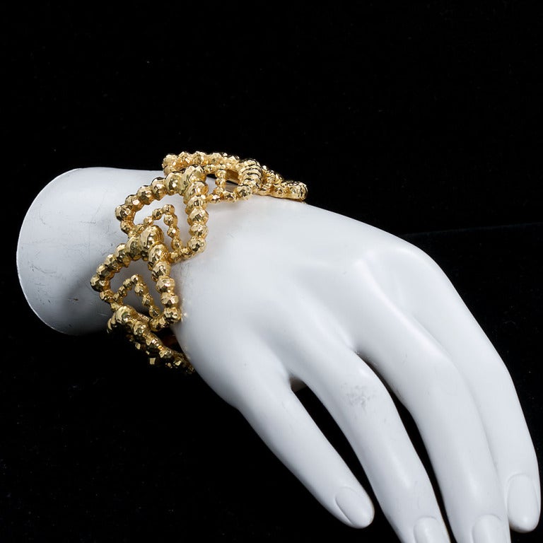 Gold Textured Wide Chevron Style Bracelet 1