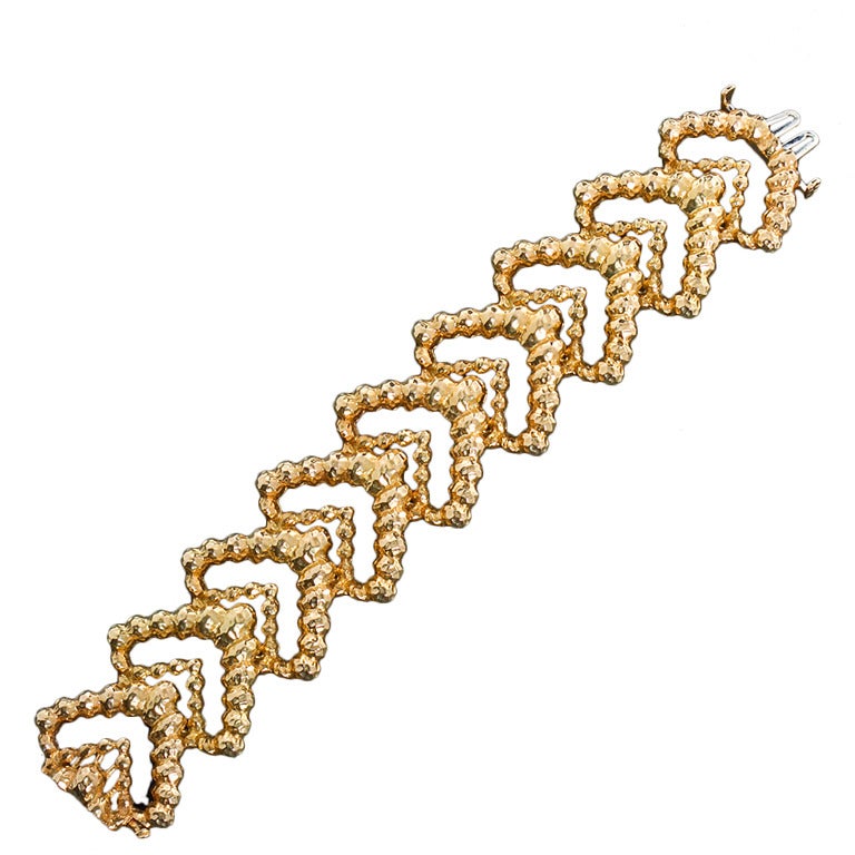 Gold Textured Wide Chevron Style Bracelet