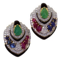 DAVID WEBB Diamond Carved Multi-color Earrings