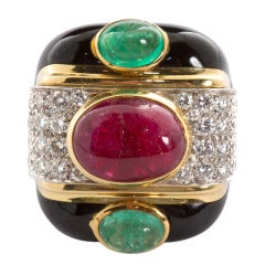 Original David Webb Enamel Emerald Ruby Diamond Ring