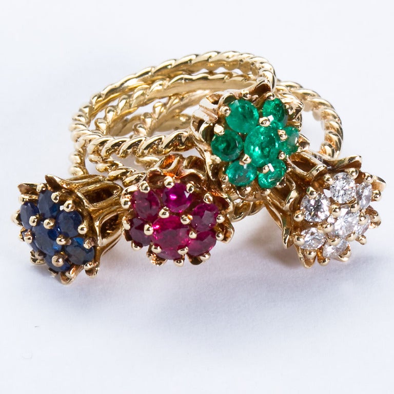 Vintage Diamond and Gems Ring Quartet