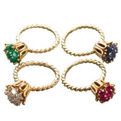 Vintage Diamond and Gems Ring Quartet