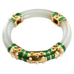 David Webb Carved Jade Bangle