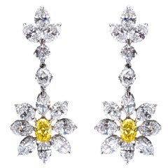 Fancy Intense Yellow Diamond Dangle Flower Earrings 7