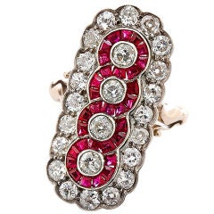 Edwardian Silver 
Gold Diamond 
Ruby Cocktail Ring
