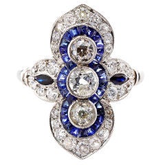 Art Deco Opposing Minarets Diamond & Sapphire Ring