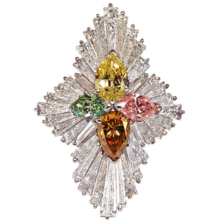 Exquisite Fancy Color Diamond & Platinum Ballerina Ring