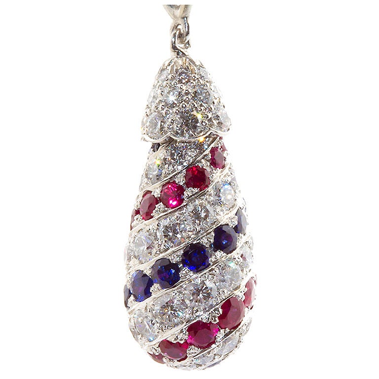 Oscar Heyman Ruby Sapphire Diamond Platinum Pendant Ornament