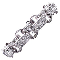 French Art Deco Diamond Pave Link Bracelet 10.50 Carat 8