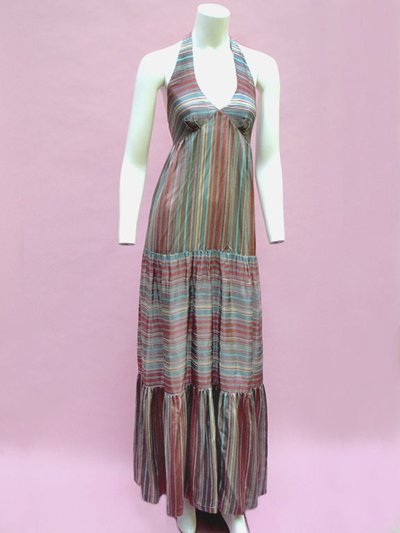 70s Sharon's World Striped Halter Maxi For Sale at 1stDibs