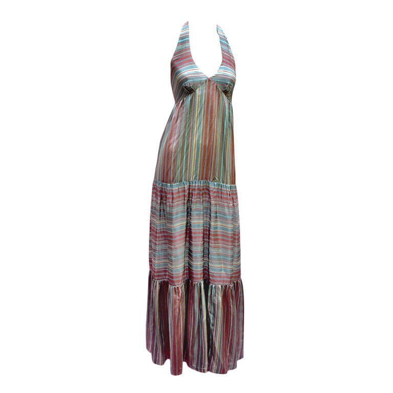 70s Sharon's World Striped Halter Maxi For Sale at 1stDibs