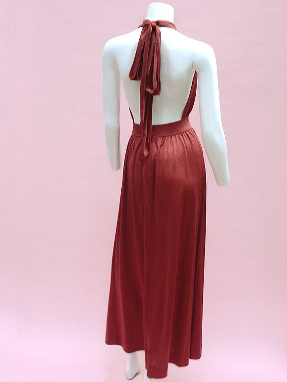 1970s Joy Stevens Halter Poly Jumpsuit