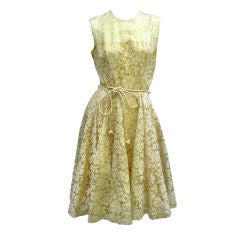 Vintage 60S ANNE FOGARTY DELICATE LACEY GOLD DRESS