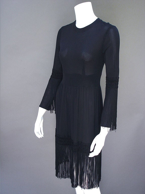 Black Emilio Pucci 60s Noir Jersey Fringed Dress For Sale