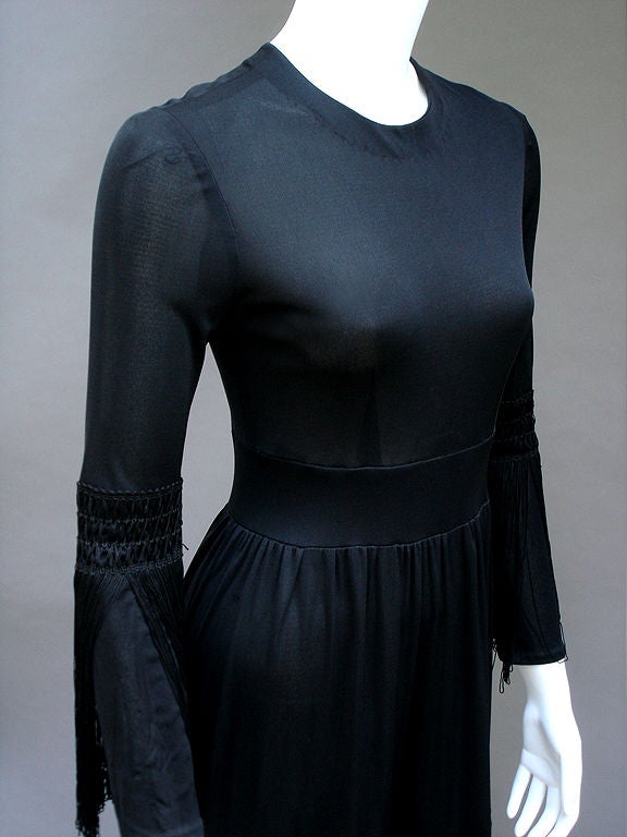 Emilio Pucci 60s Noir Jersey Fringed Dress For Sale 1