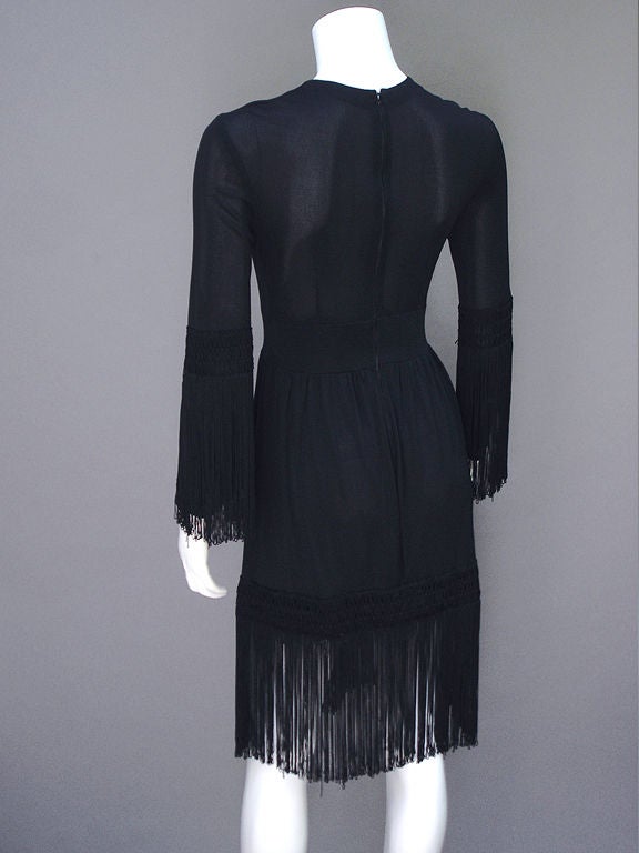 Emilio Pucci 60s Noir Jersey Fringed Dress For Sale 2