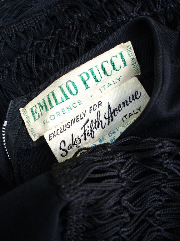 Emilio Pucci 60s Noir Jersey Fringed Dress For Sale 3