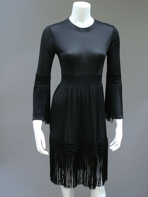 Emilio Pucci 60s Noir Jersey Fringed Dress For Sale 4
