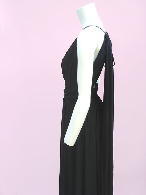 70s Frank Usher Black Jersey Keyhole Back Gown For Sale at 1stDibs