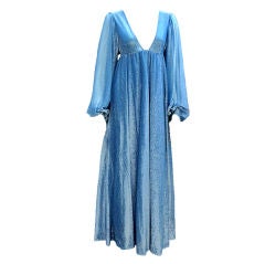 Vintage 70S ANNACAT CERULEAN BLUE SPARKLE RENAISSANCE PRINCESS DRESS