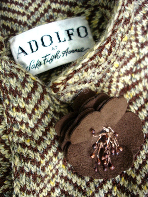 70s Adolfo Herringbone Wool Jacket For Sale 4