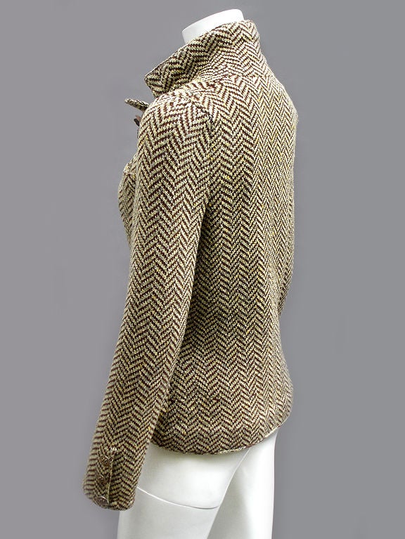 Women's 70s Adolfo Herringbone Wool Jacket For Sale