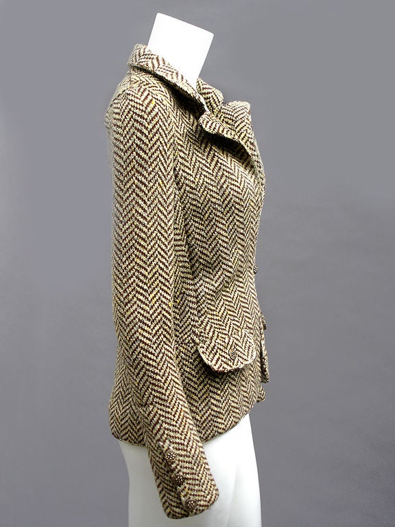 70s Adolfo Herringbone Wool Jacket For Sale 2