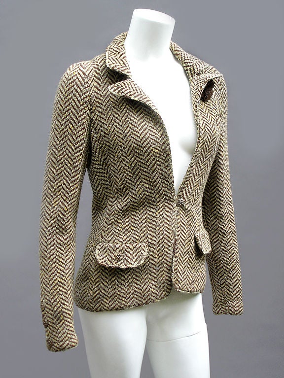 70s Adolfo Herringbone Wool Jacket For Sale 3