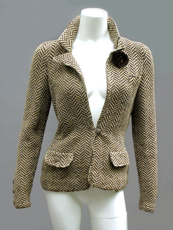 70s Adolfo Herringbone Wool Jacket For Sale 5