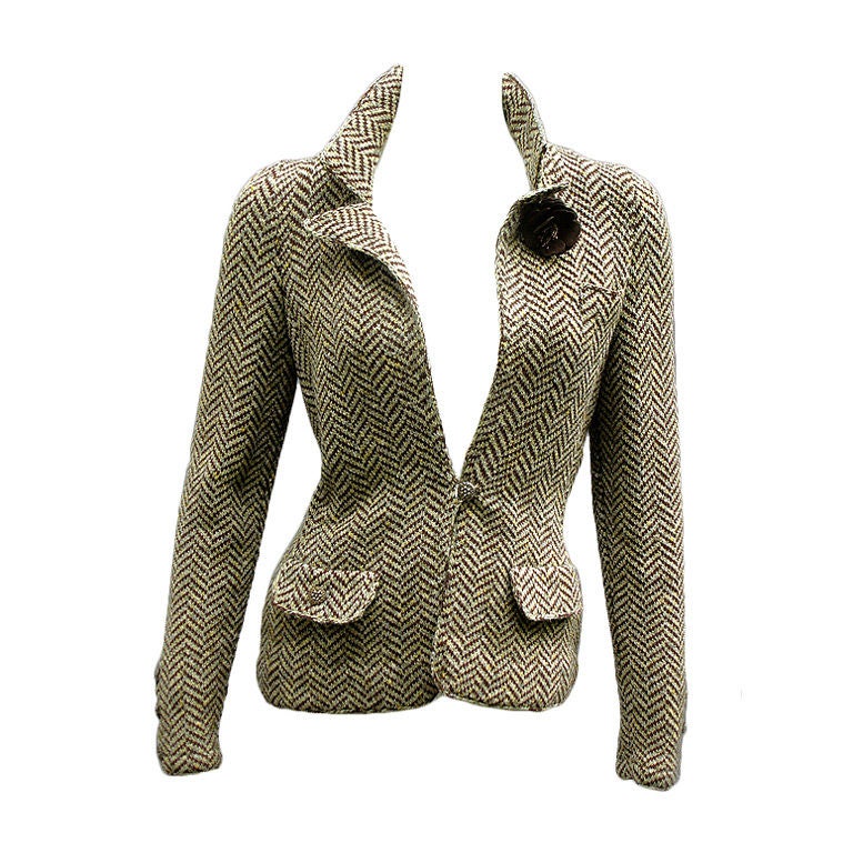 70s Adolfo Herringbone Wool Jacket For Sale
