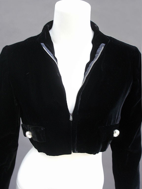 40s Saks Fifth Avenue Velvet Bolero with Rhinestone Buttons In Excellent Condition For Sale In Miami Beach, FL