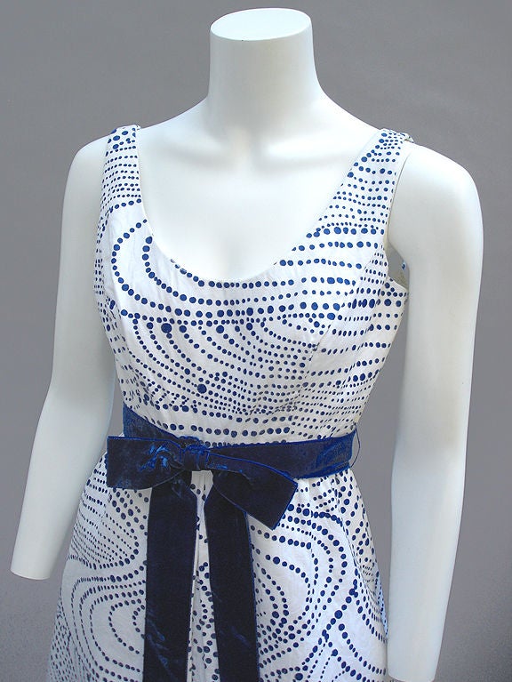 60s Ceil Chapman Blue and White Dress 4