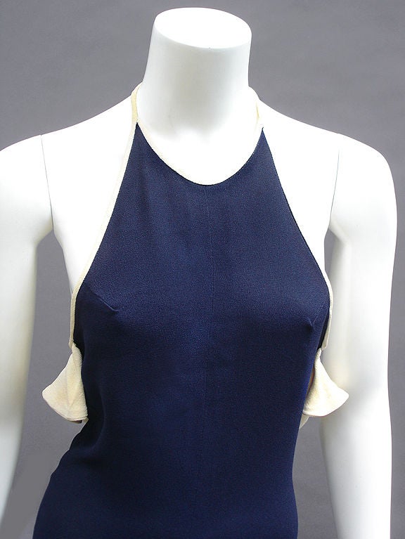 Black 70s Radley Navy and Cream Ruffle Dress For Sale