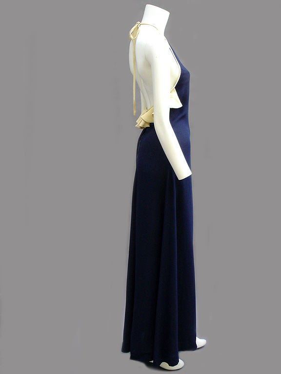 70s Radley Navy and Cream Ruffle Dress For Sale 2