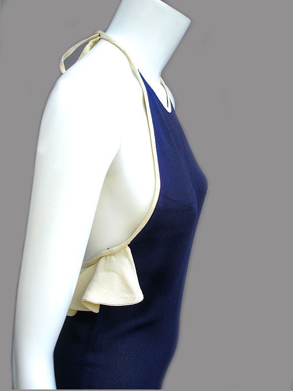 70s Radley Navy and Cream Ruffle Dress For Sale 3