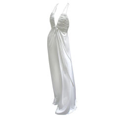 70S ESTEVEZ RUCHED WHITE PLUNGING GOWN