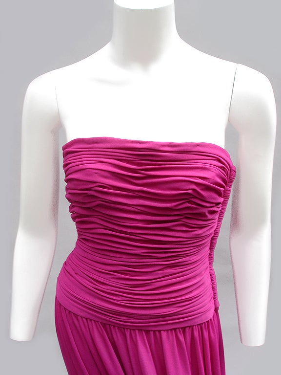 Red 70S ESTEVEZ HOT PINK STRAPLESS DRESS