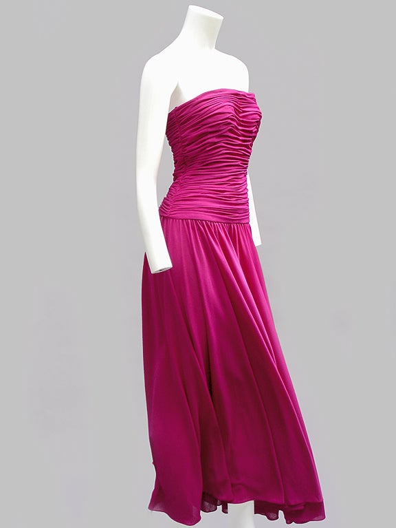 70S ESTEVEZ HOT PINK STRAPLESS DRESS 1