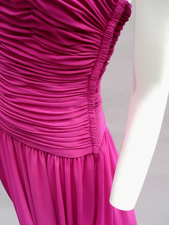 70S ESTEVEZ HOT PINK STRAPLESS DRESS 3