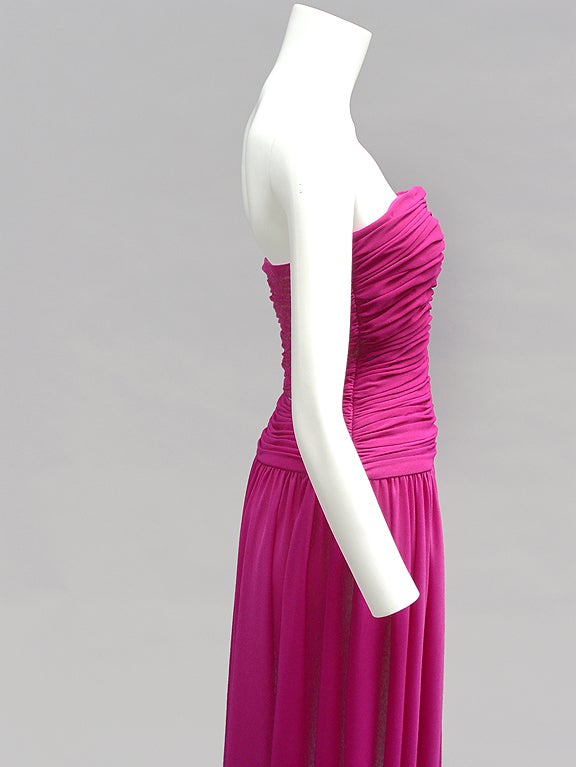 70S ESTEVEZ HOT PINK STRAPLESS DRESS 4